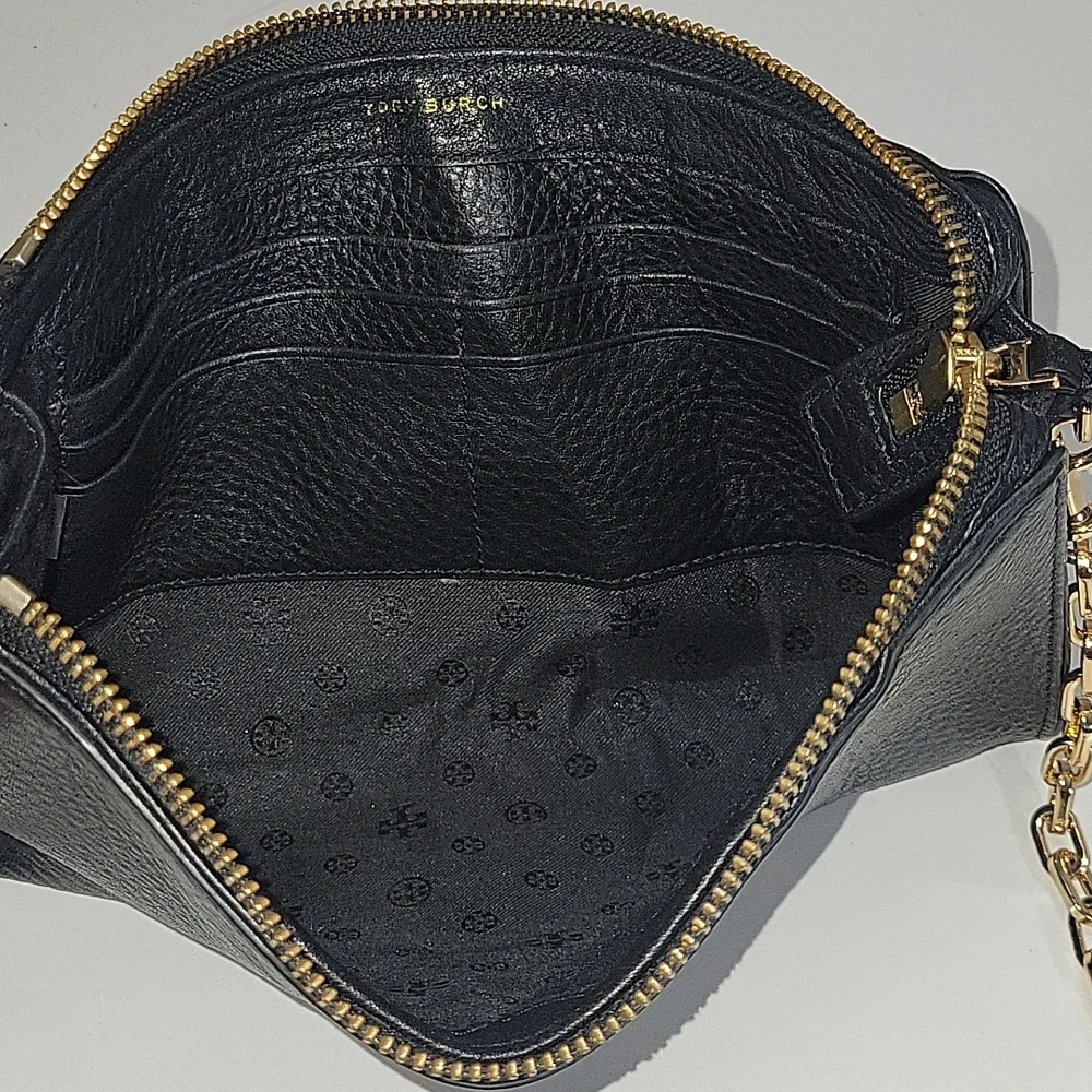 Tory Burch Black Leather Crossbody with Gold Chain Accents